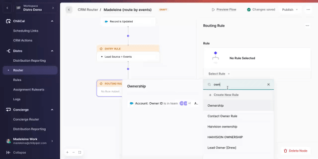 Building routing rules based on account ownership in Distro
