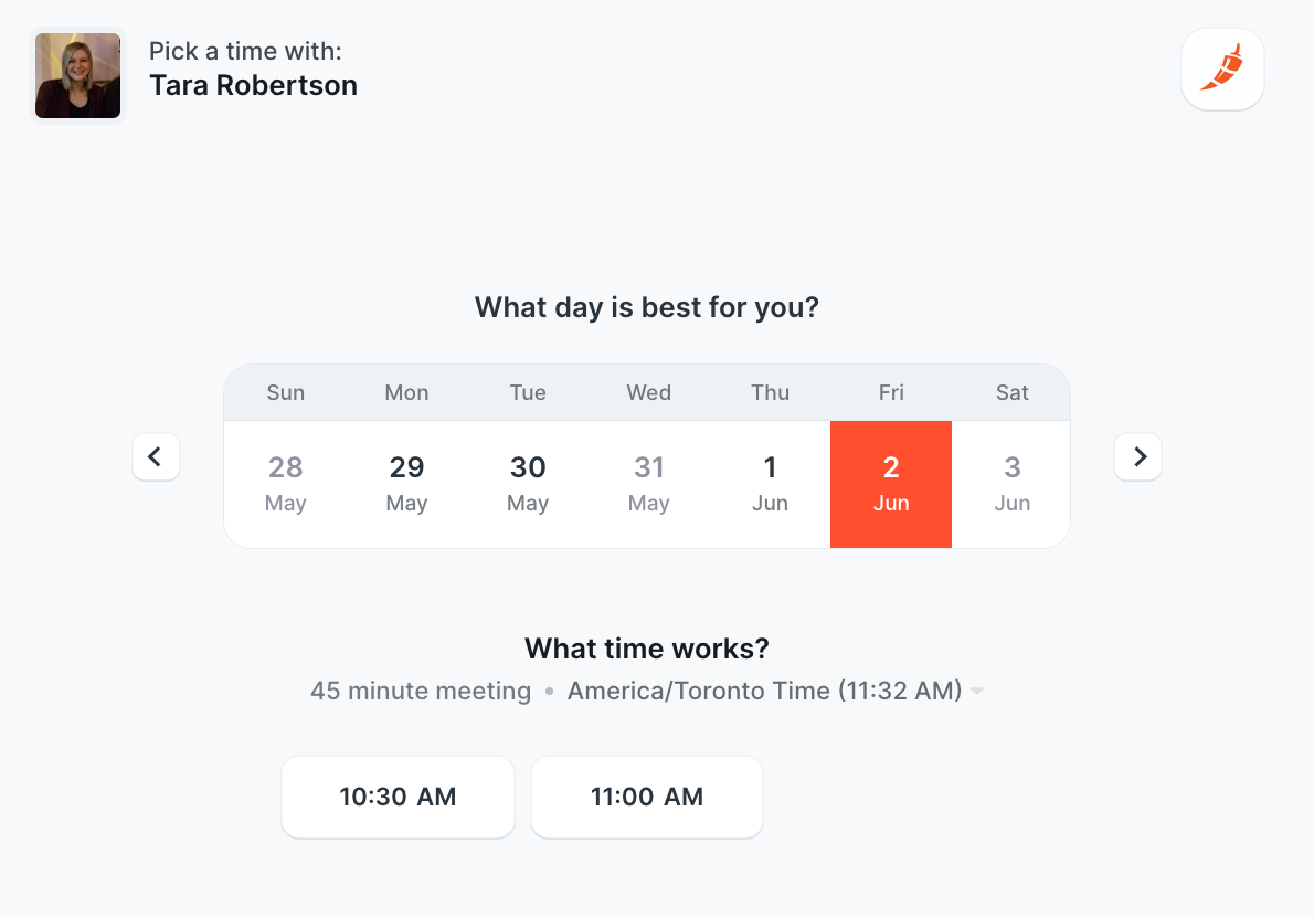 Chili Piper scheduling page for podcast guests