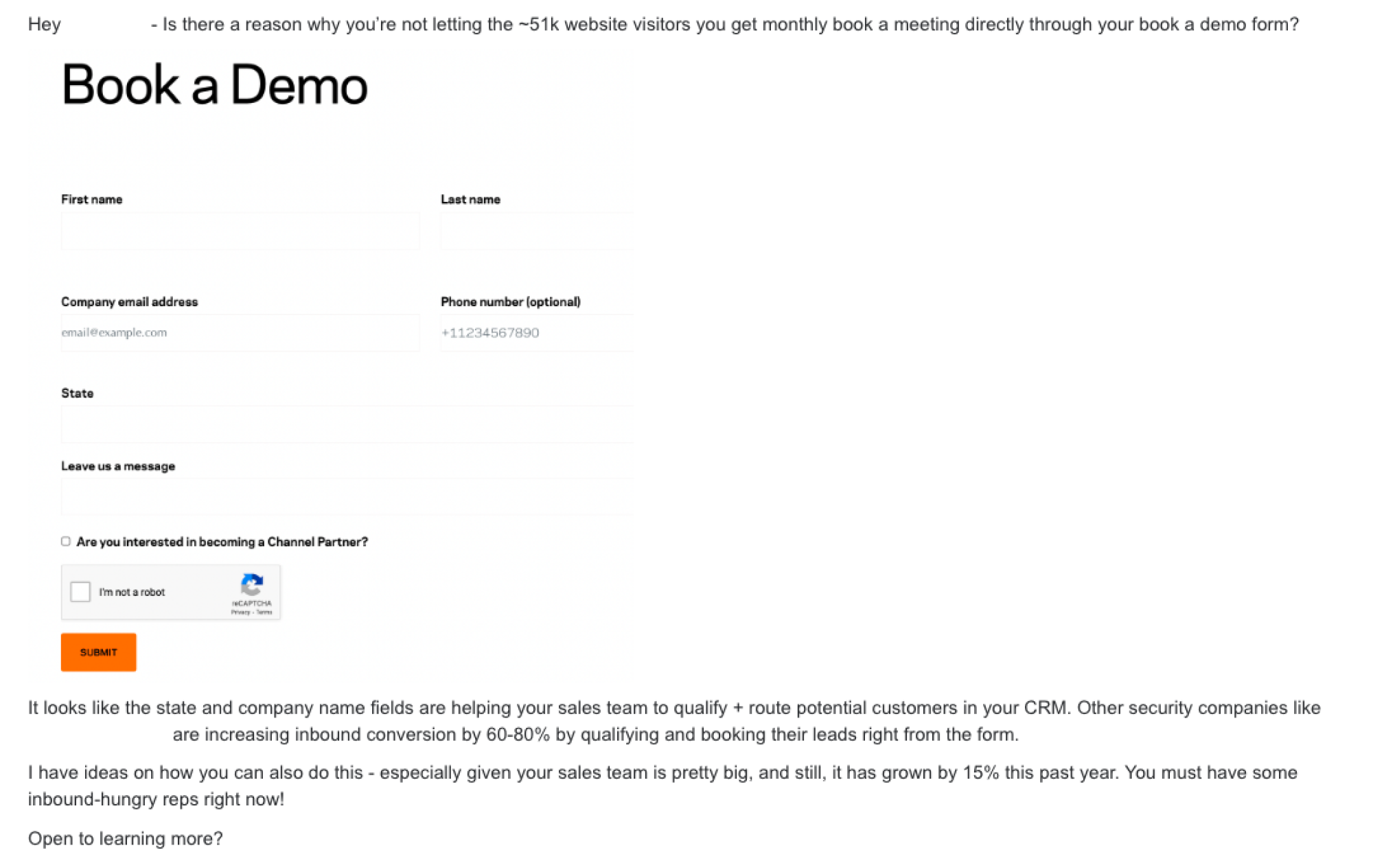 Sample cold email mentioning prospect's website traffic and competitor metrics