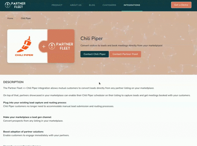 Partner Fleet and Chili Piper integration demo GIF