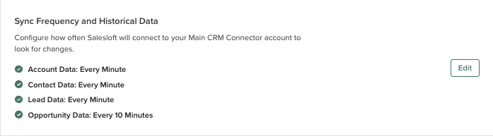 Salesloft CRM Sync settings