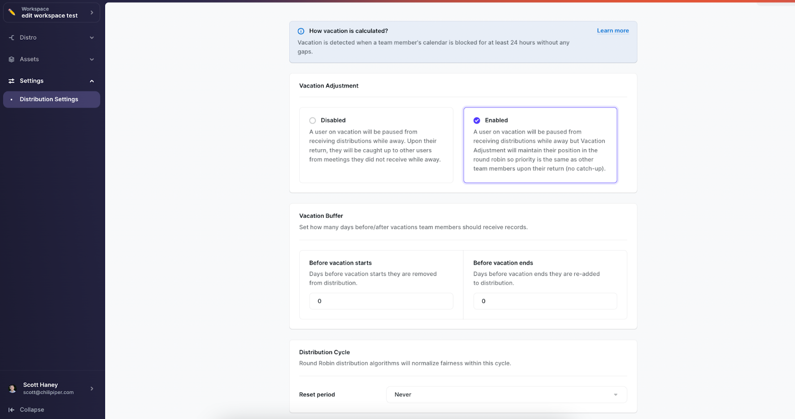 Distribution settings