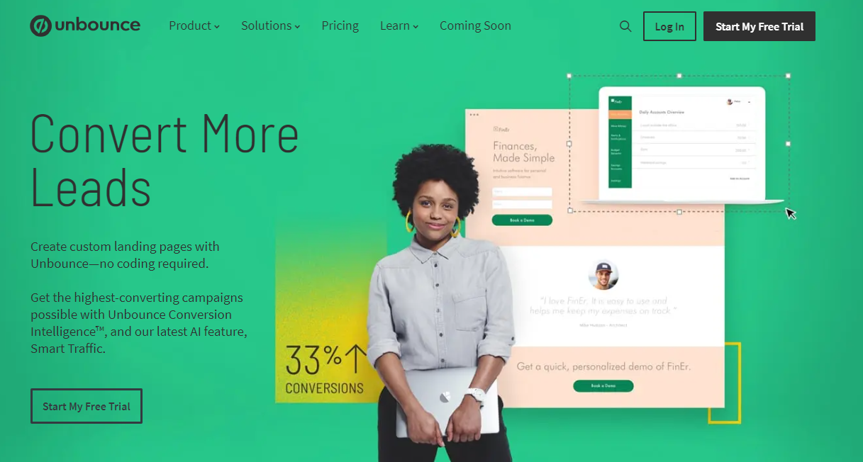 Visually appealing landing page example