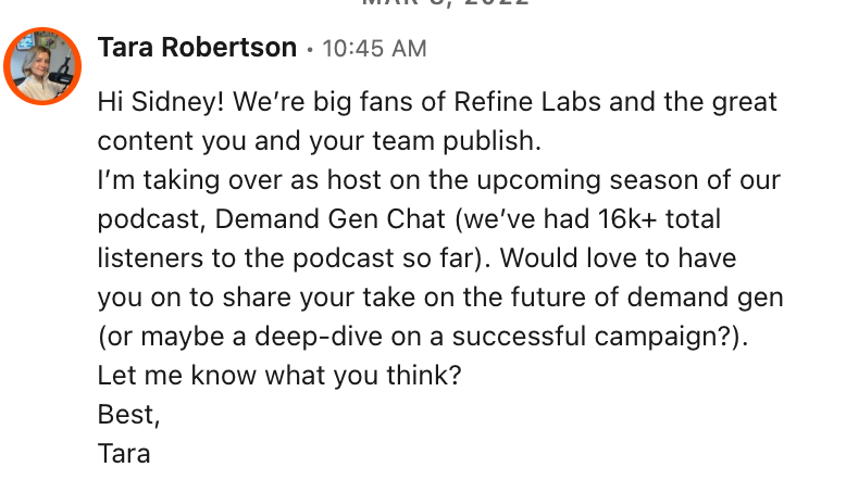 LinkedIn outreach message example