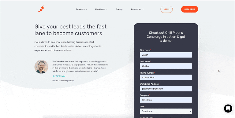 Chili Piper form qualification scheduler in action