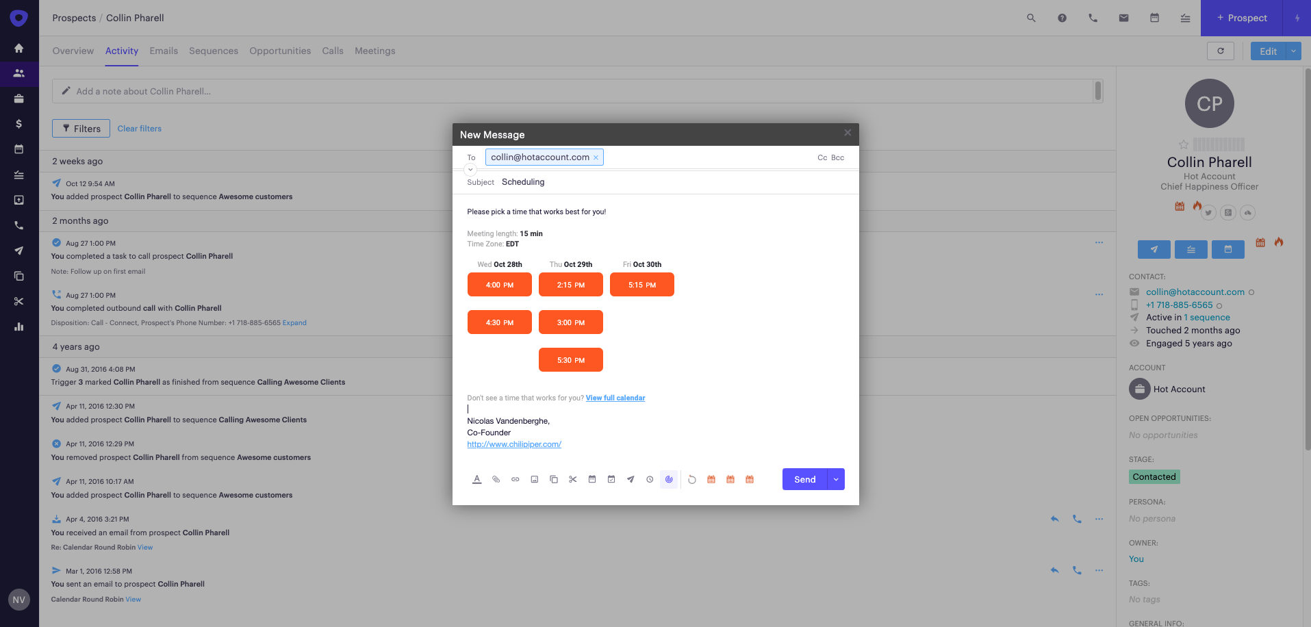 Outreach and Chili Piper integration