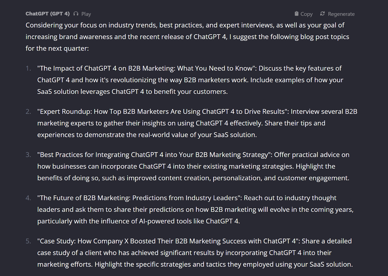 ChatGPT Brainstormer - content calendar output part 2