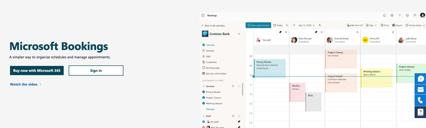 Microsoft Bookings interface