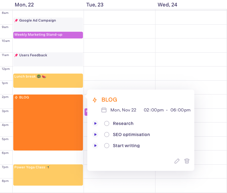 Daily time blocking schedule example