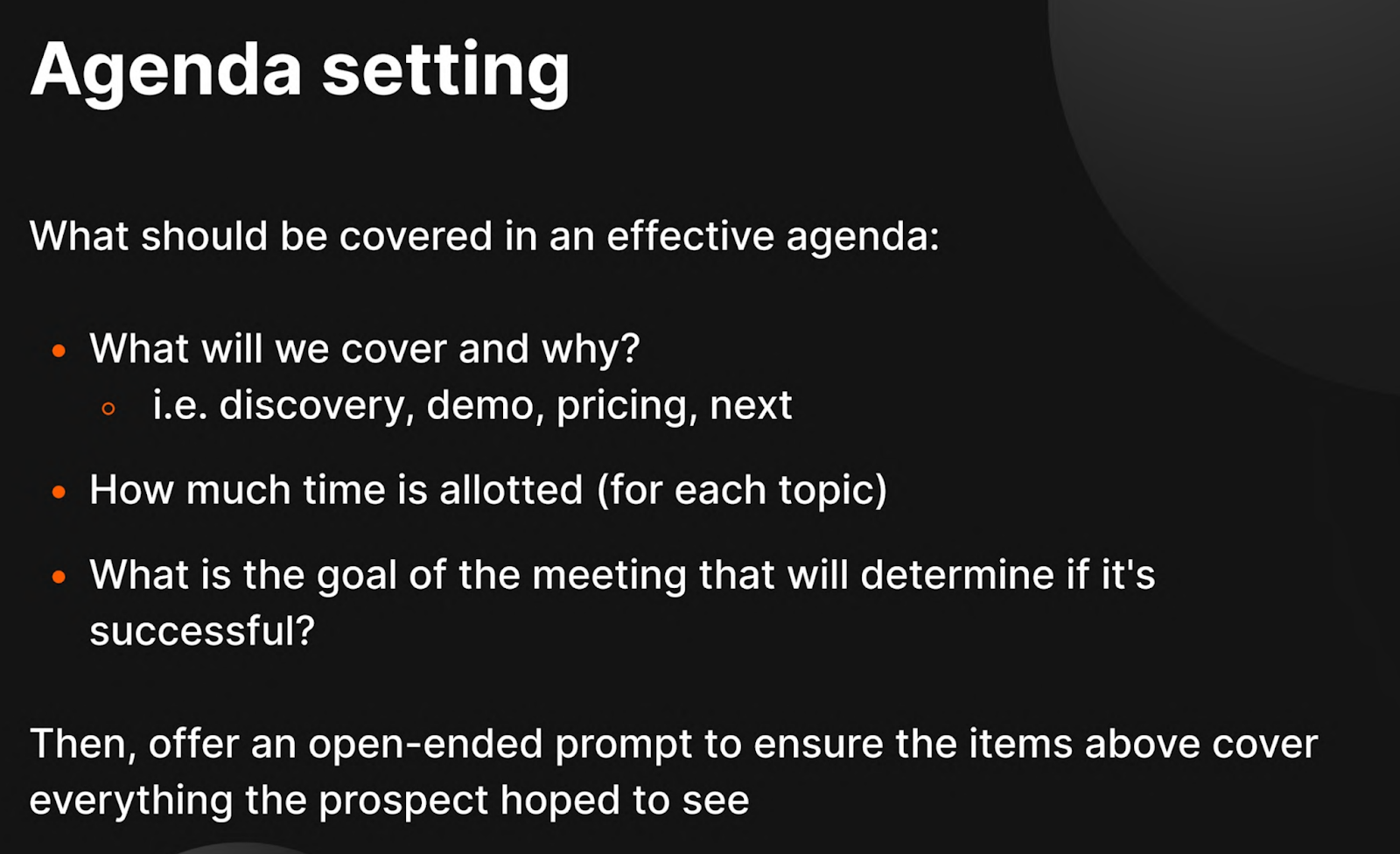 Agenda structure for mid-market and enterprise sales calls