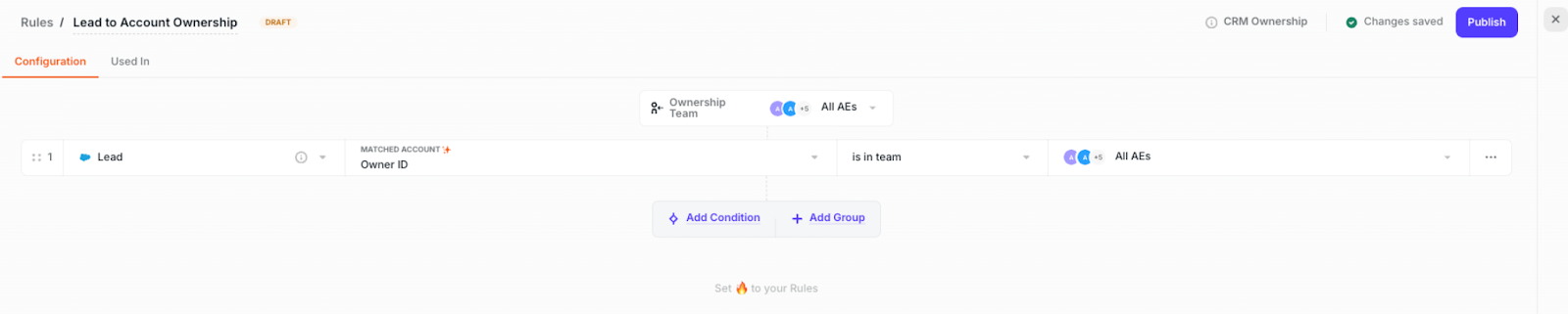Lead to Account ownership rule configuration