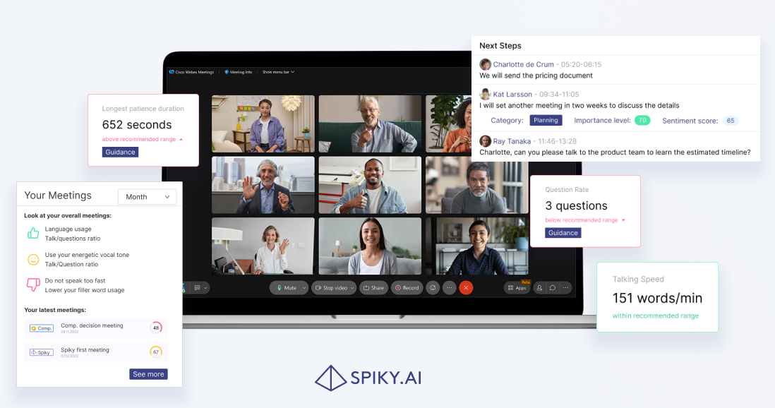 Spiky.ai meeting notes and vibe score example