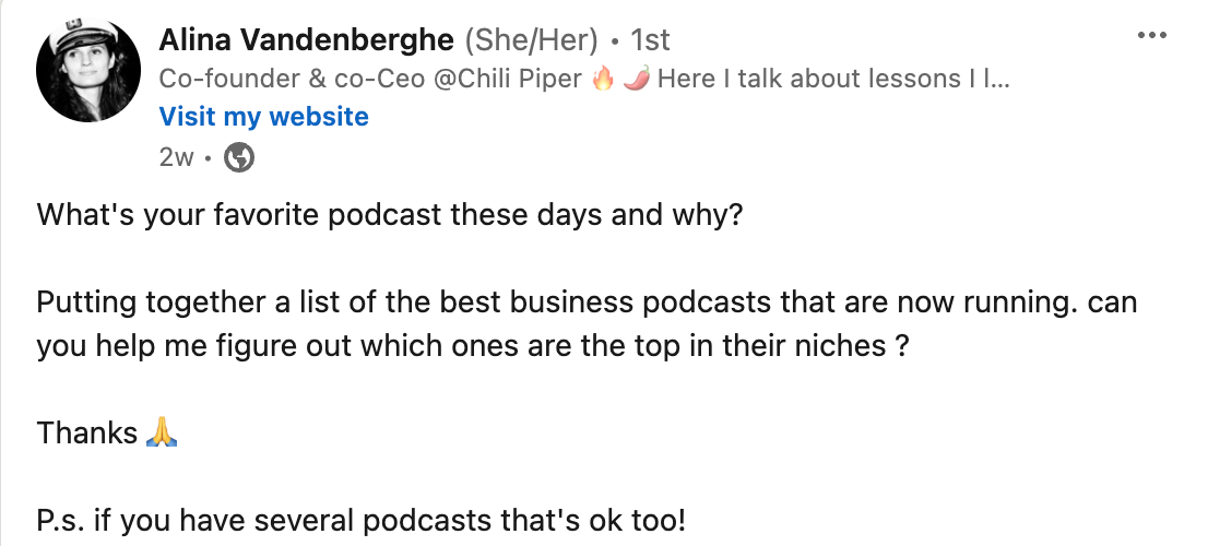 Alina Vandenberghe LinkedIn Post