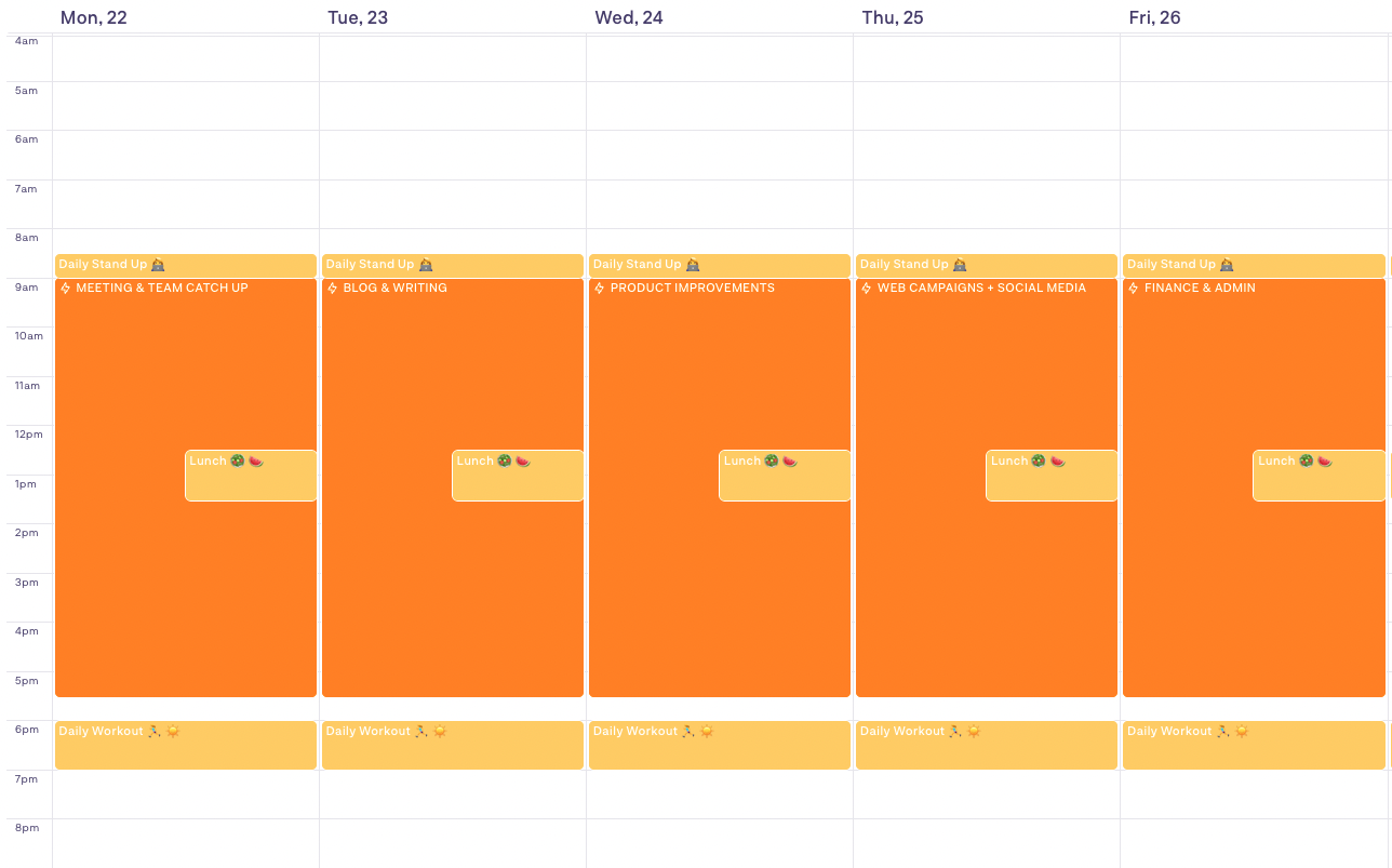 Weekly day theming schedule for a marketing role