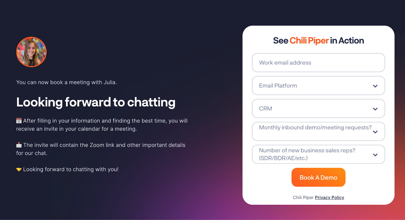 SDR personal page booking flow