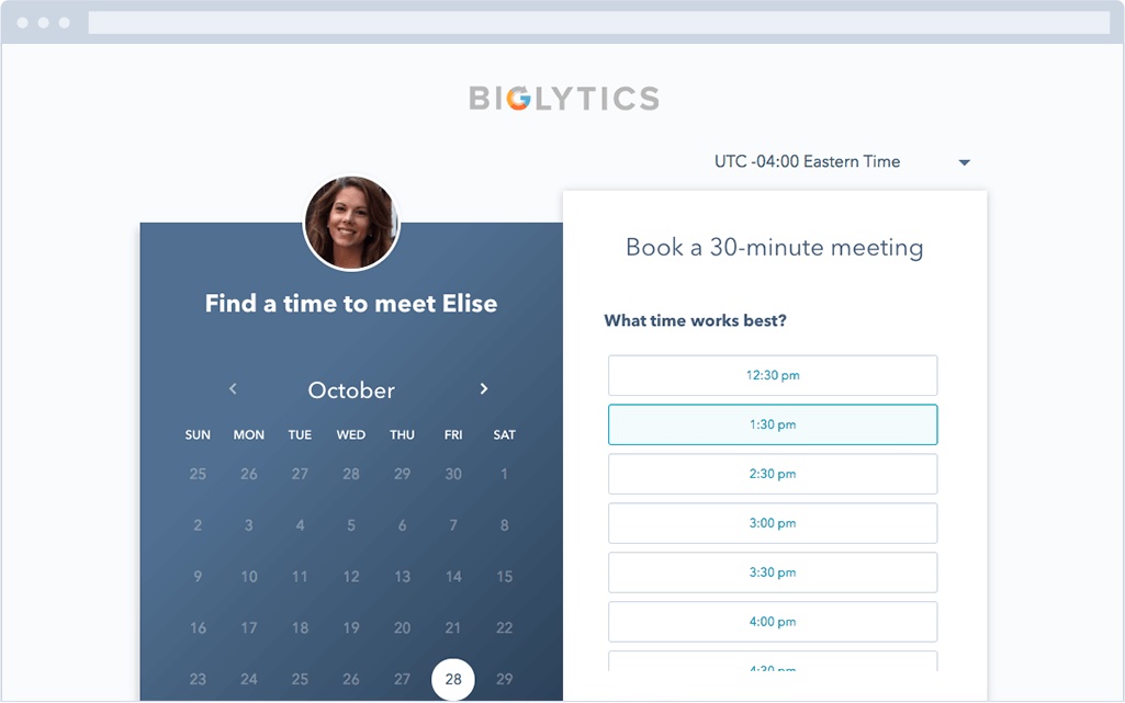 HubSpot Meetings scheduling interface