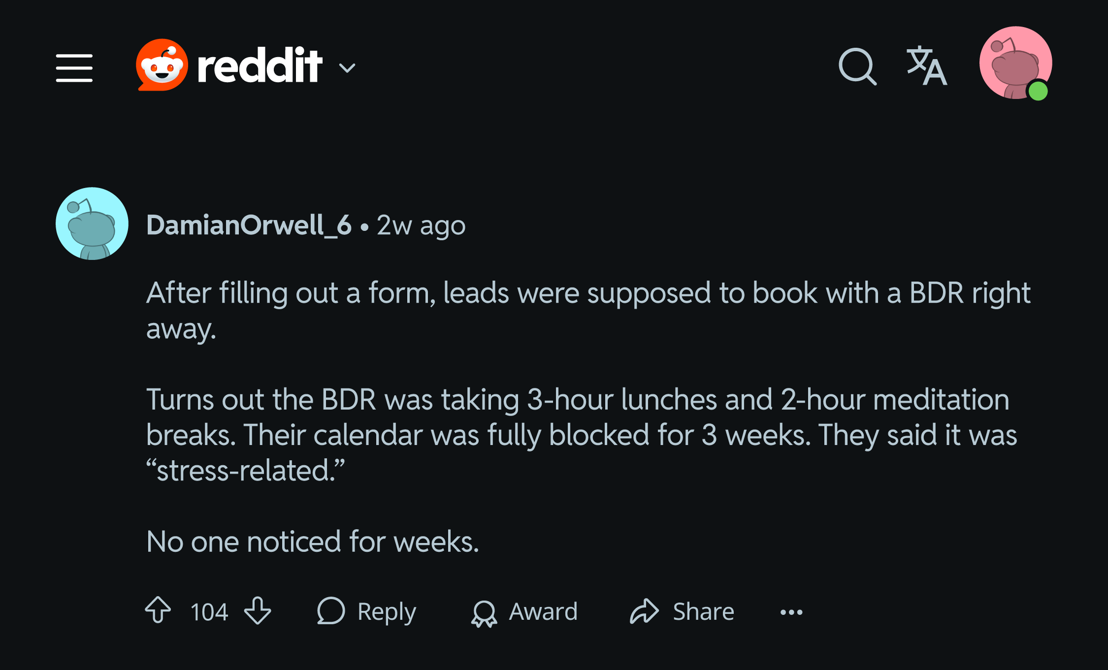Reddit screenshot 1 - sales rep qualification method
