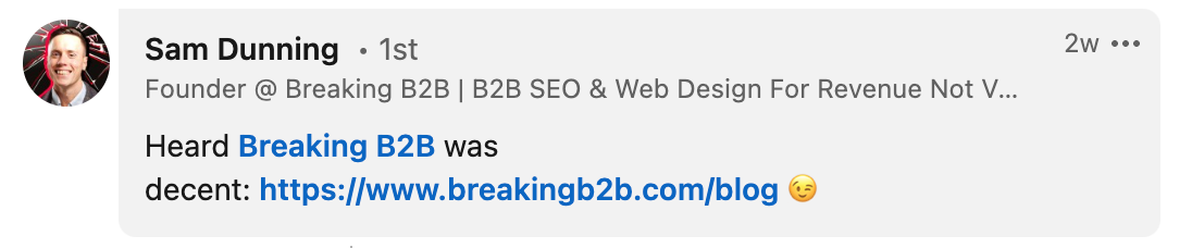 Sam Dunning LinkedIn Comment