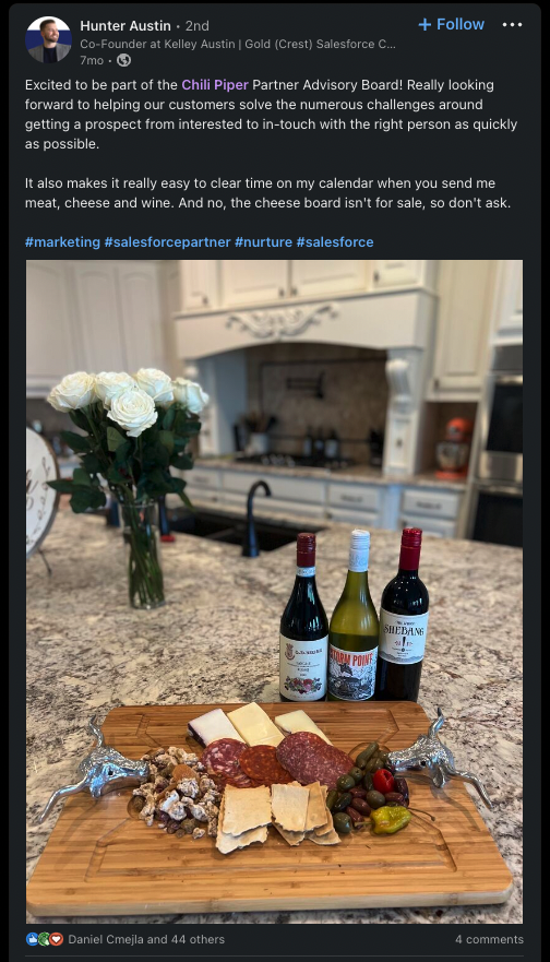 Charcuterie boards and wine delivered before quarterly CAB meetings