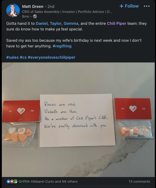 Custom candy hearts distributed to CAB members for Valentine's Day