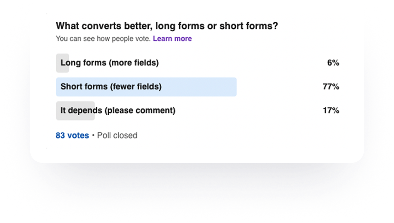 LinkedIn poll comparing short vs. long forms
