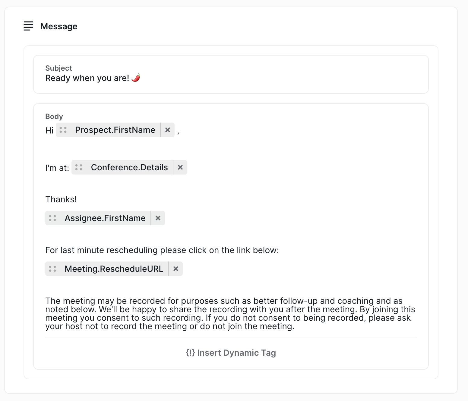 Example 1-minute-before reminder email template