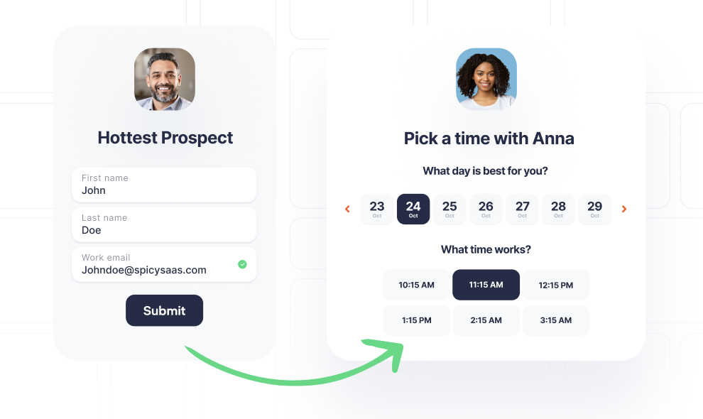 Calendar syncing interface showing automatic meeting confirmation flow