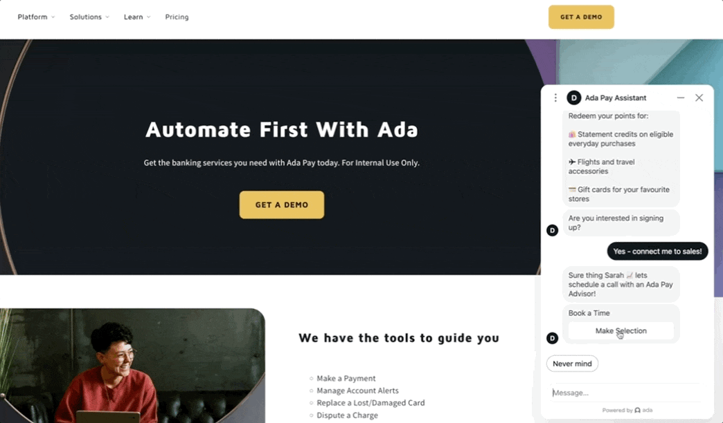 Ada and Chili Piper integration demo GIF