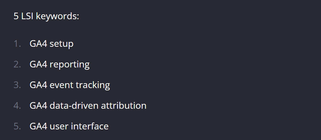 ChatGPT Expander - 5 LSI keyword suggestions