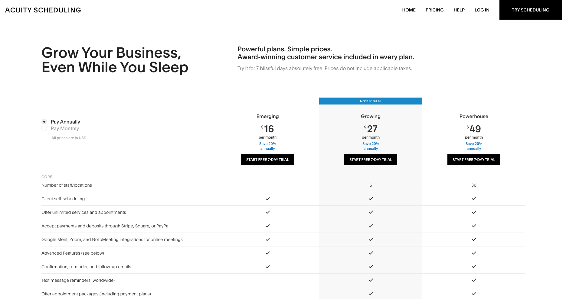 Acuity Scheduling pricing