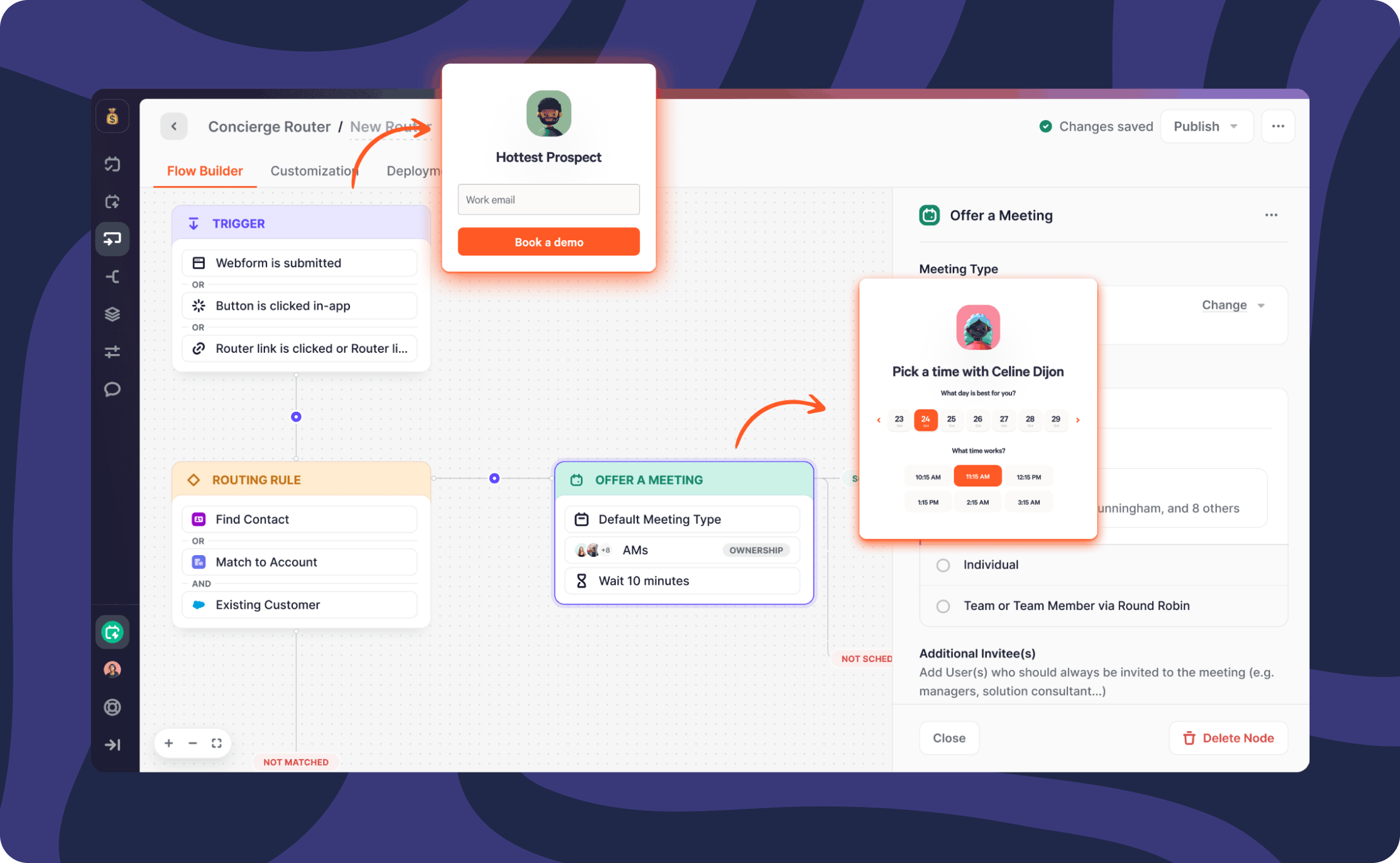 Chili Piper Concierge lead routing interface showing instant scheduling and assignment