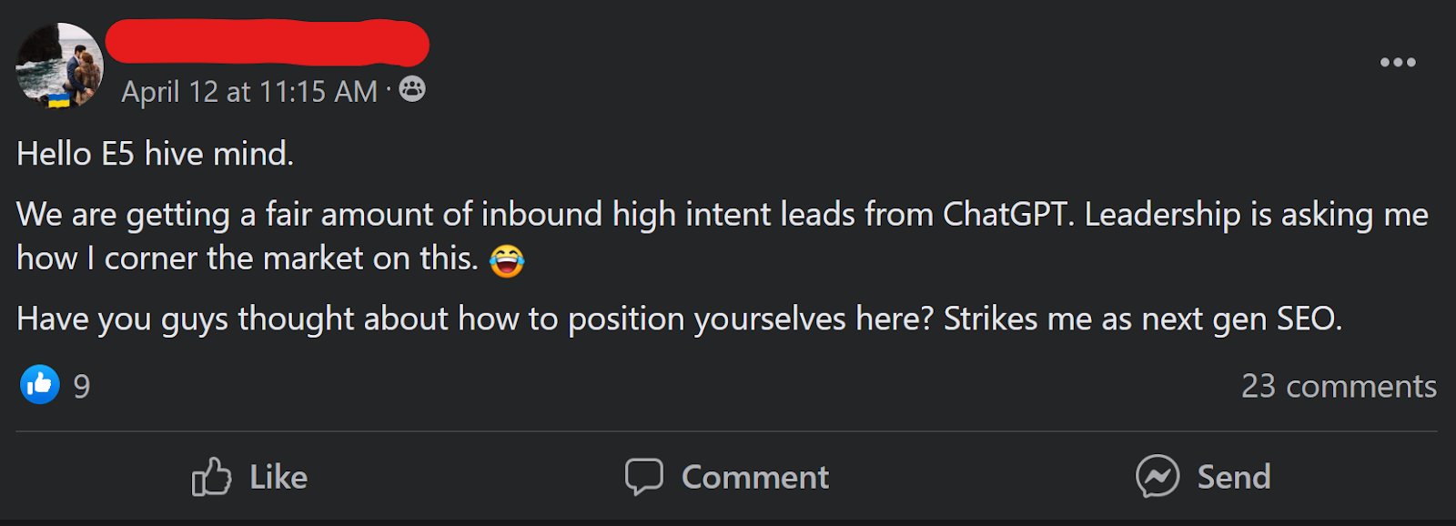 Exit Five community screenshot - B2B marketers reporting leads from ChatGPT queries