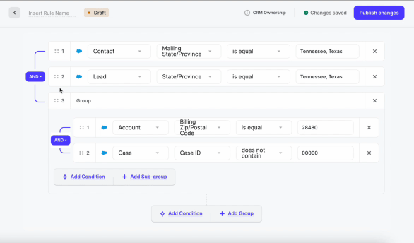 Drag and drop conditions in rules