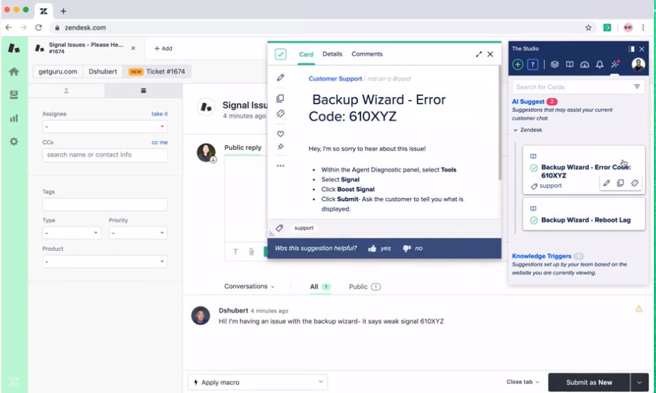 Guru knowledge management platform interface