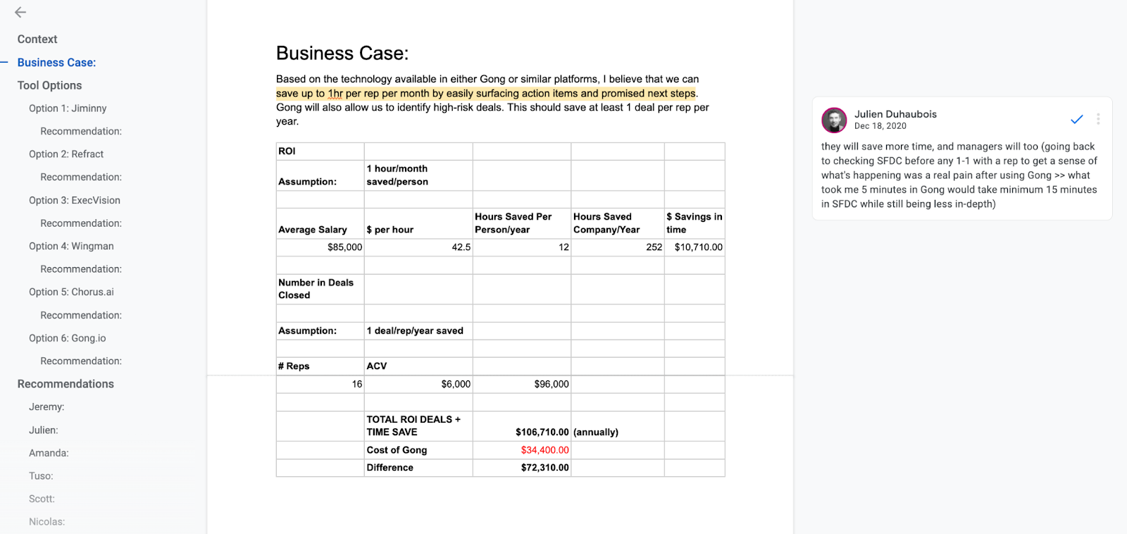Business case ROI calculation