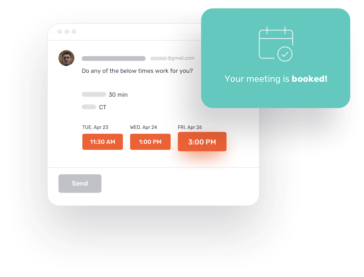 Email scheduling with suggested meeting times for one-click booking