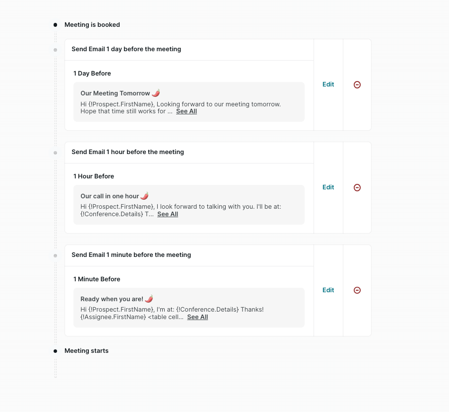 Automated reminder scheduling interface showing reminder timing options