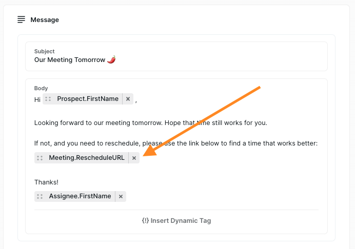 Reminder email with option to reschedule meeting