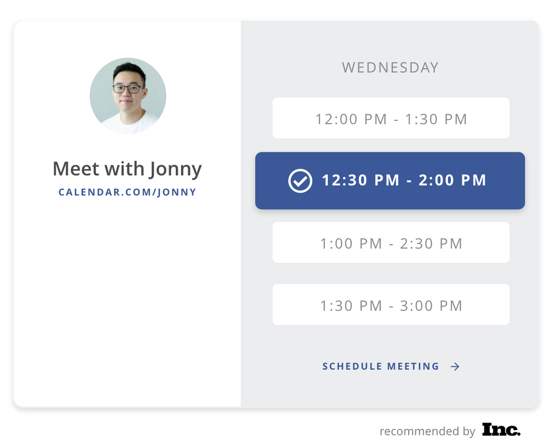 Calendar.com custom scheduling link example