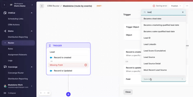 Setting up a trigger in Distro for event leads