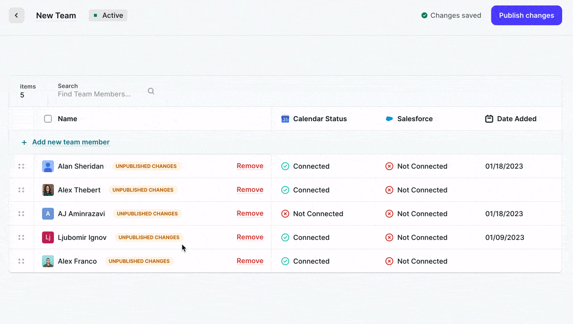 Reordering users in teams